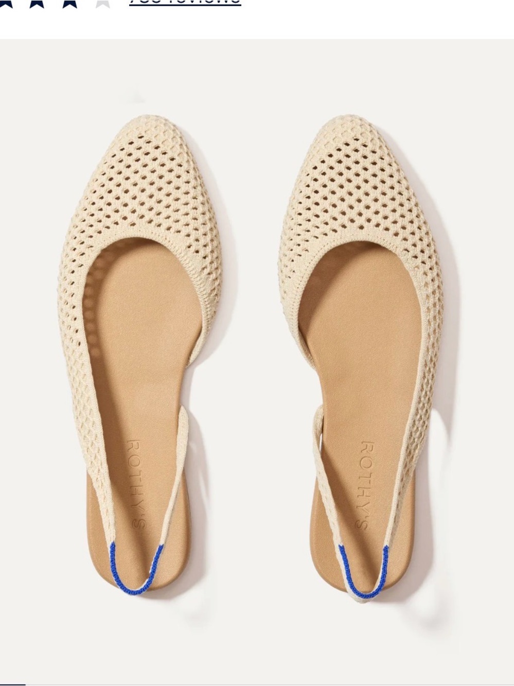 Rothy's Cream Knit Slingback Flats with Blue Heel Tab